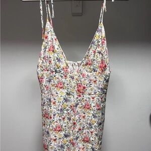 Forever 21 White Floral Romper with Pink & Yellow Flowers